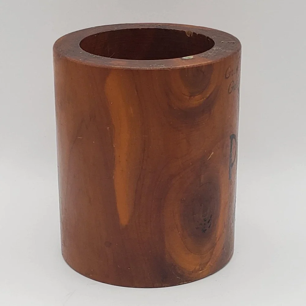 Wooden Pencil Holder Wood Cup Souvenir Great Smoky Mts Tennesse - MCM 60s/70s